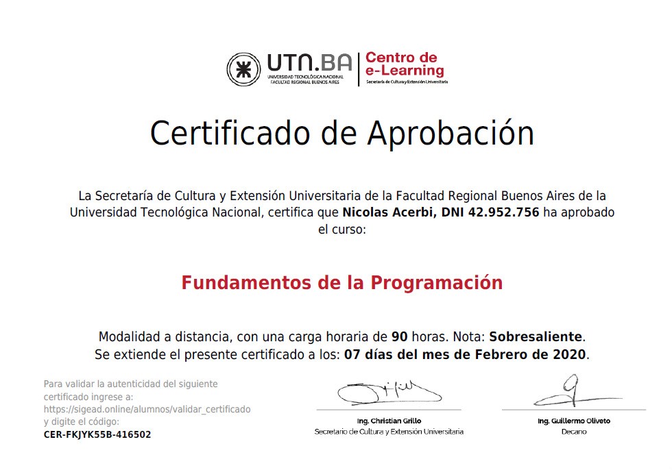 Certificado Desarrollo Web